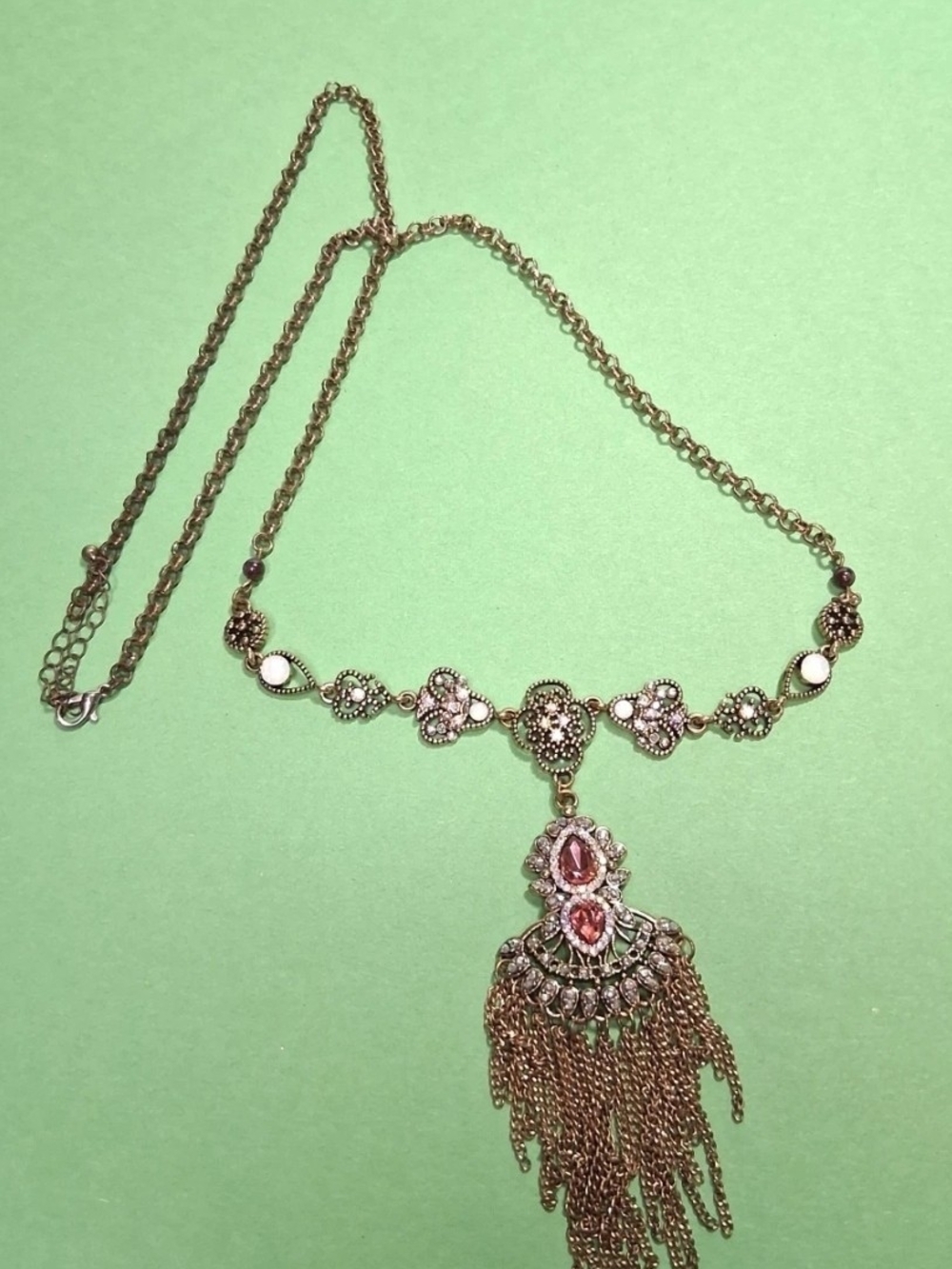 Vintage mid century Afghan  Style Necklace and pendant with faux ruby